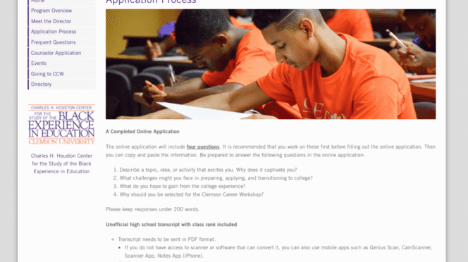 A screen shot of the Clemson Career Workshop main page