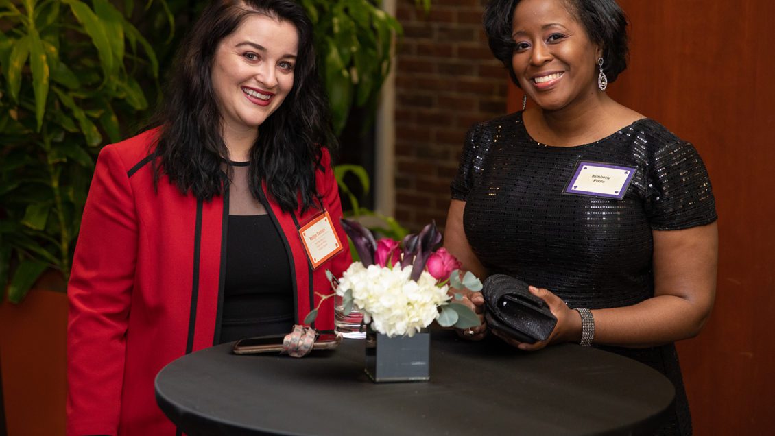 Kaitlyn Samons, left, with Senior Associate Dean of Student Kimberly Poole at the 2020 Student Affairs Gala. Samons is president of Graduate Student Government.