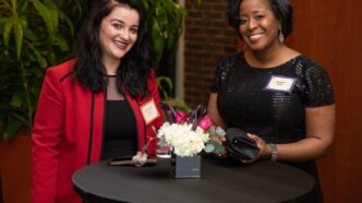 Kaitlyn Samons, left, with Senior Associate Dean of Student Kimberly Poole at the 2020 Student Affairs Gala. Samons is president of Graduate Student Government.