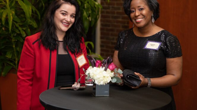 Kaitlyn Samons, left, with Senior Associate Dean of Student Kimberly Poole at the 2020 Student Affairs Gala. Samons is president of Graduate Student Government.