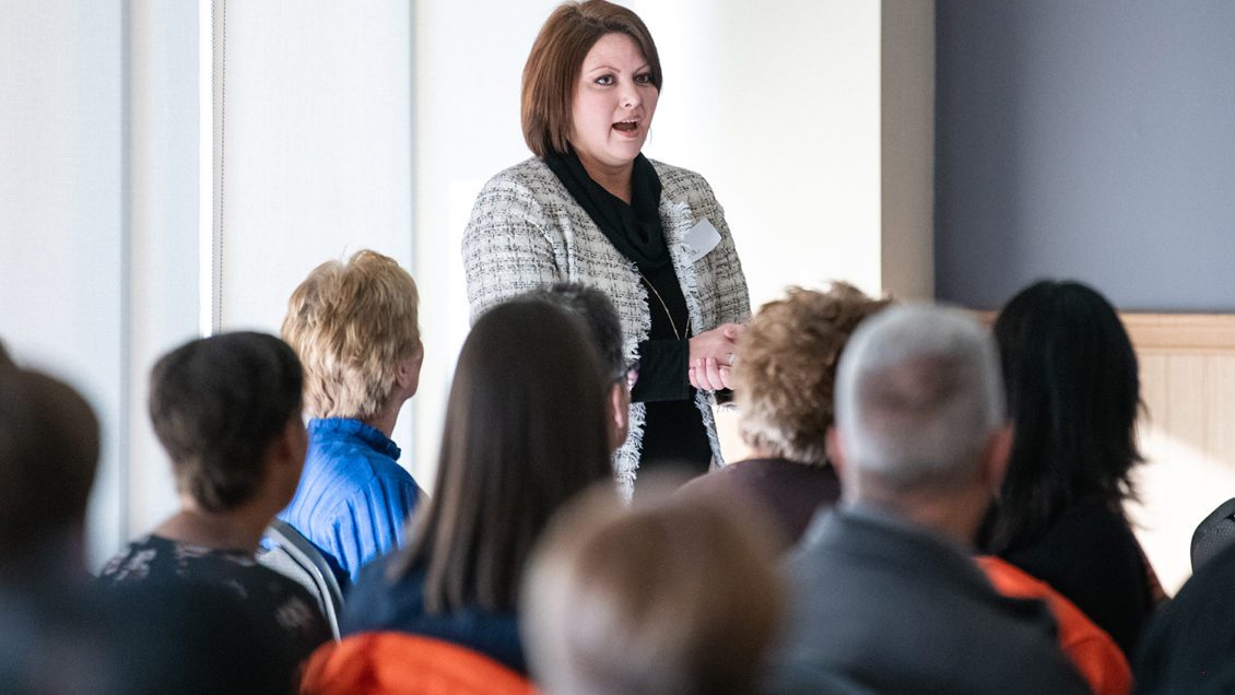 Lisa Bona, director of Student Affairs Business Operations, at a 2019 event in Hendrix Student Center