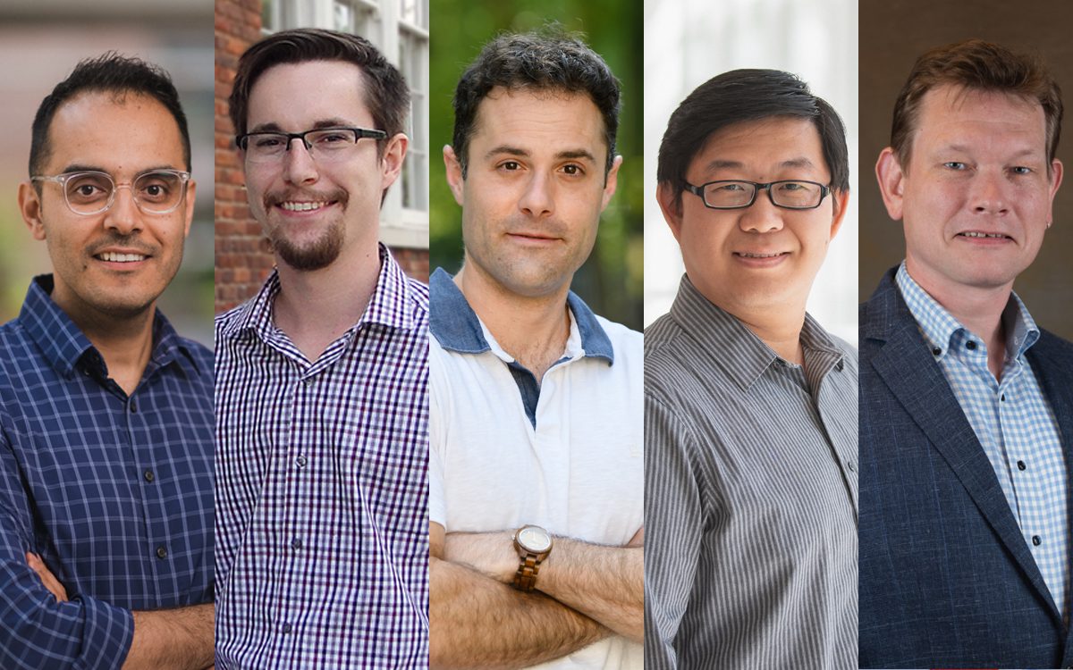 Assistant professors who have won awards for researchers early in their careers include (from left): Fadi Abdeljawad, Jon Calhoun, Ezra Cates, Kai He and Ulf Schiller.