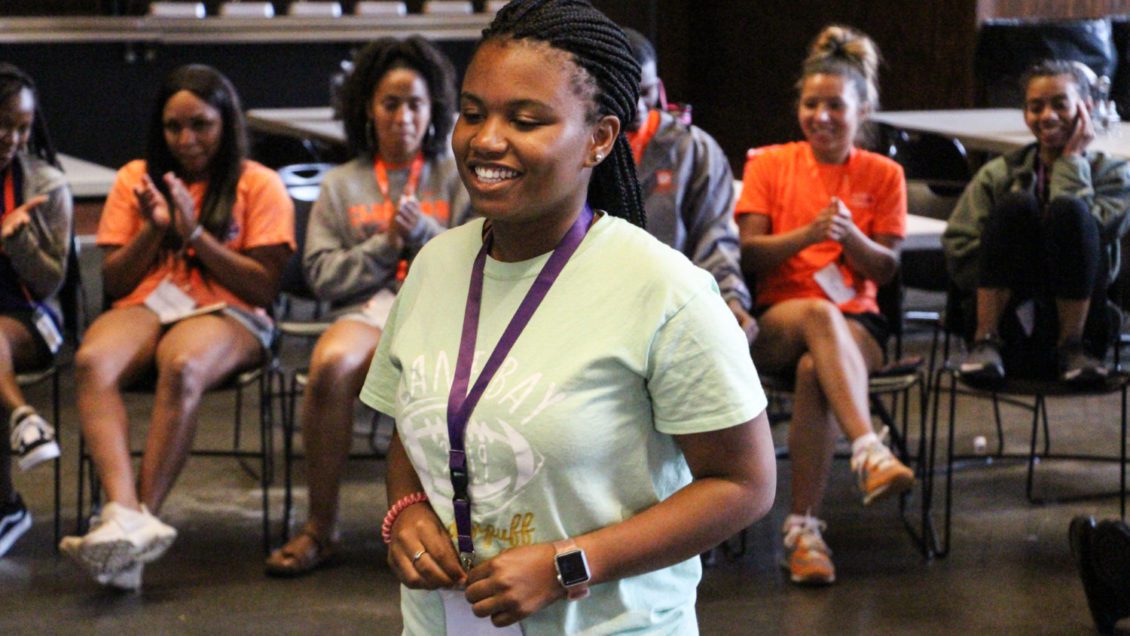 A mentee speaks during a 2019 CONNECTIONS retreat for underrepresented students