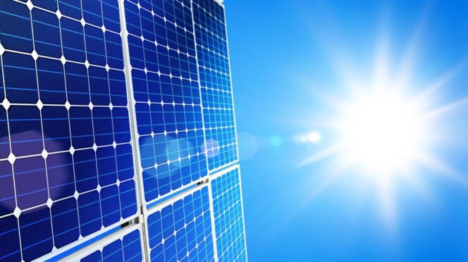 Sun shining on solar cells