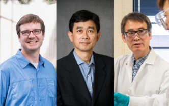 Those receiving grants for nuclear energy research include (from left): Brian Powell, Ming Tang and Jianhua “Joshua” Tong.