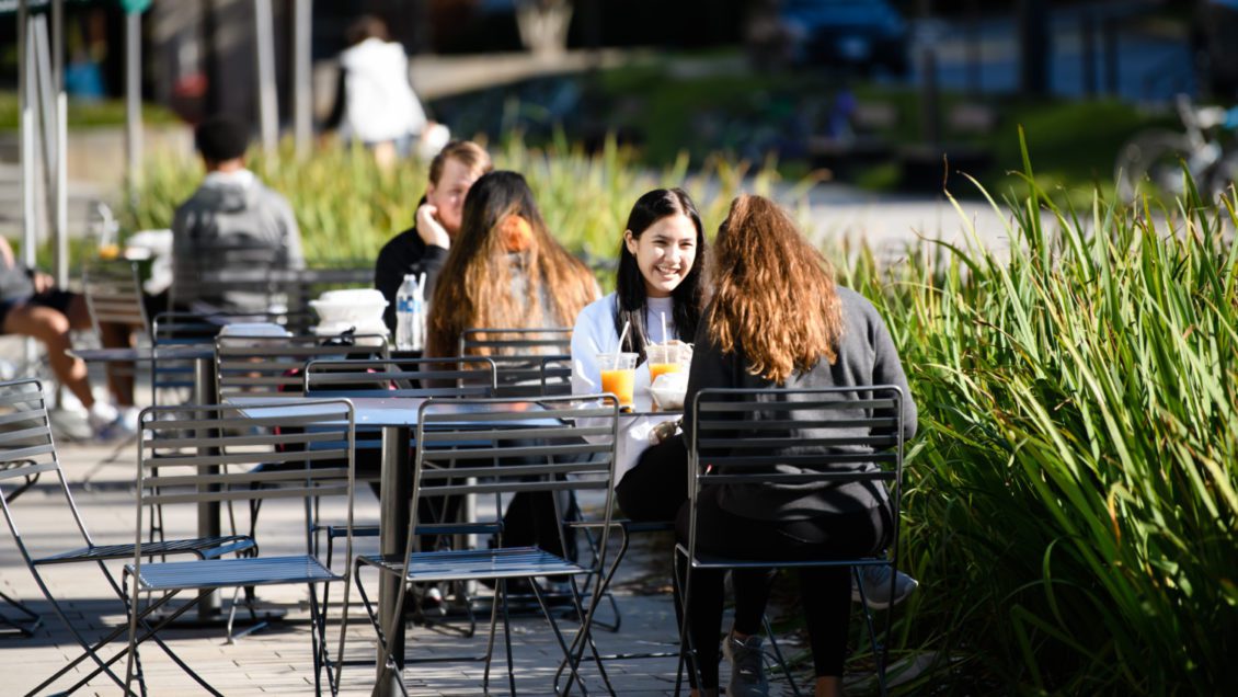 Students meet over a meal outside of McAlister Dining Hall.