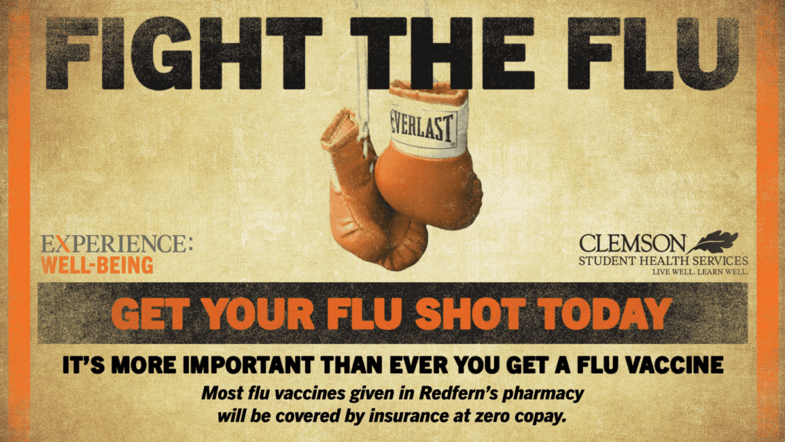 Graphic for the Clemson vs University of South Carolina annual flu shot competition