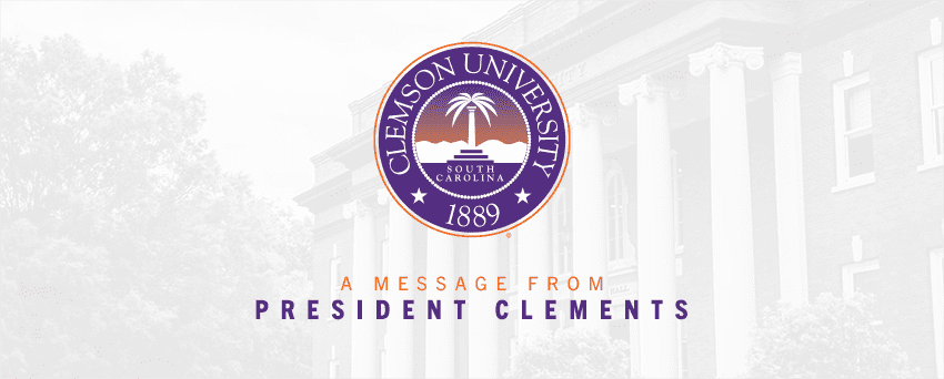 University Seal with writing stating: A Message from President Celements