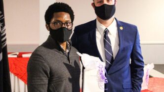Ty Robinson pictured with Brennan Beck at the 2020 Hail and Farewell student veterans celebration on November 12