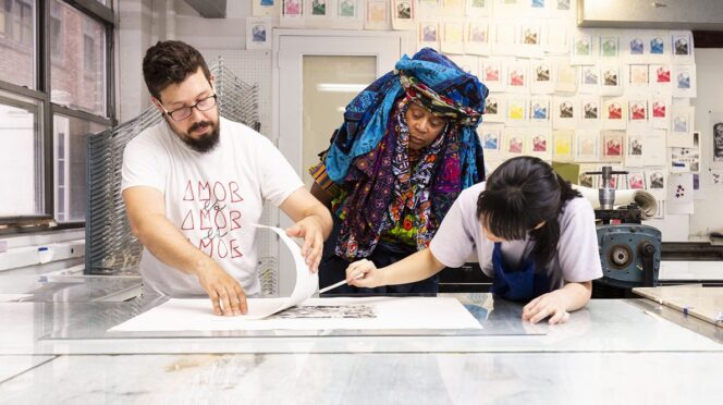 Chakaia Booker and Justin Sanz collaborating on projects