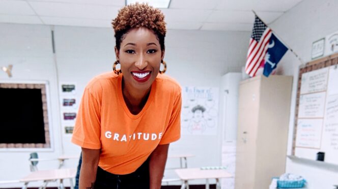 Shows Alexis Lanham Shepard in her classroom