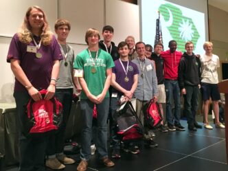 CU Cyber poses with its first-place medals at the Palmetto Cyber Defense Competition. From left to right: Foster McLane, Max Harley, Carson Sallis, Andrew Samuels, Nick Bulischeck, Rusty Cuff, Weston Belk, Nathan Gantt, Kyle Wolfe, Kenneth Simpson, David Houston, Zac Whitworth.