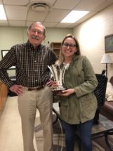 Bill Smith, Clemson soils professor, and former student Anna Scott hold the trophy Clemson won when Scott earned first place at the National Collegiate Soils Contest in Brazil in 2018.