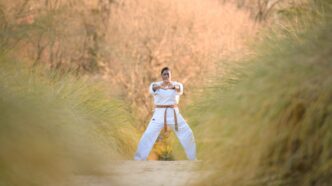 Birma Gainor, interim director of Counseling and Psychological Services (CAPS) for Clemson’s Student Health Services in the Division of Student Affairs, in a martial arts stance