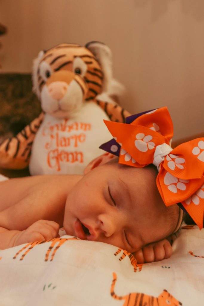 Baby girl Graham Marie Glenn in Clemson attire