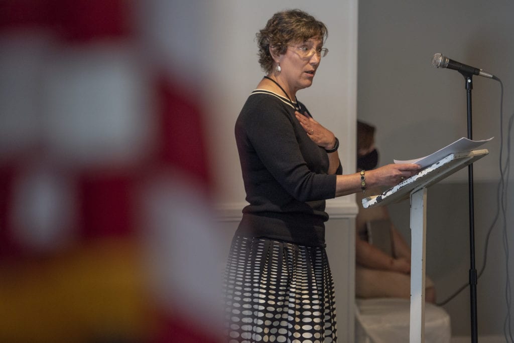 Dr. Leslie Lewis from the Office of Teaching Effectiveness and Innovation served as the keynote speaker during the May 2021 Veterans Hail and Farewell ceremony