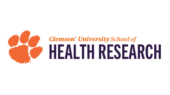 Orange tiger paw logo next to the words Clemson University School of Health Research