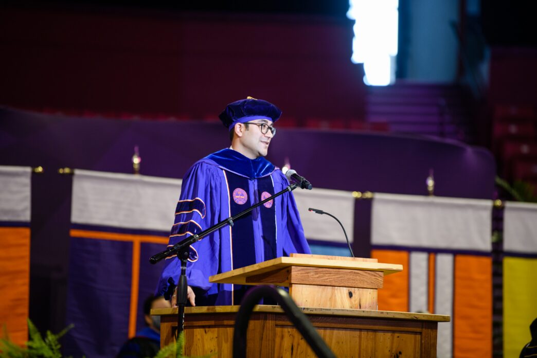 Tanin Haidary delivers the doctoral student address at Clemson University graduation