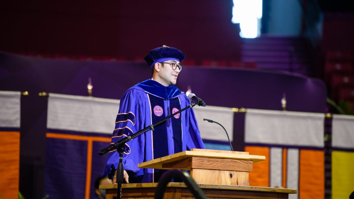 Tanin Haidary delivers the doctoral student address at Clemson University graduation