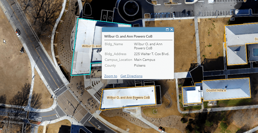 A computer screencap of a University Facilities basemap showing the Clemson Business School