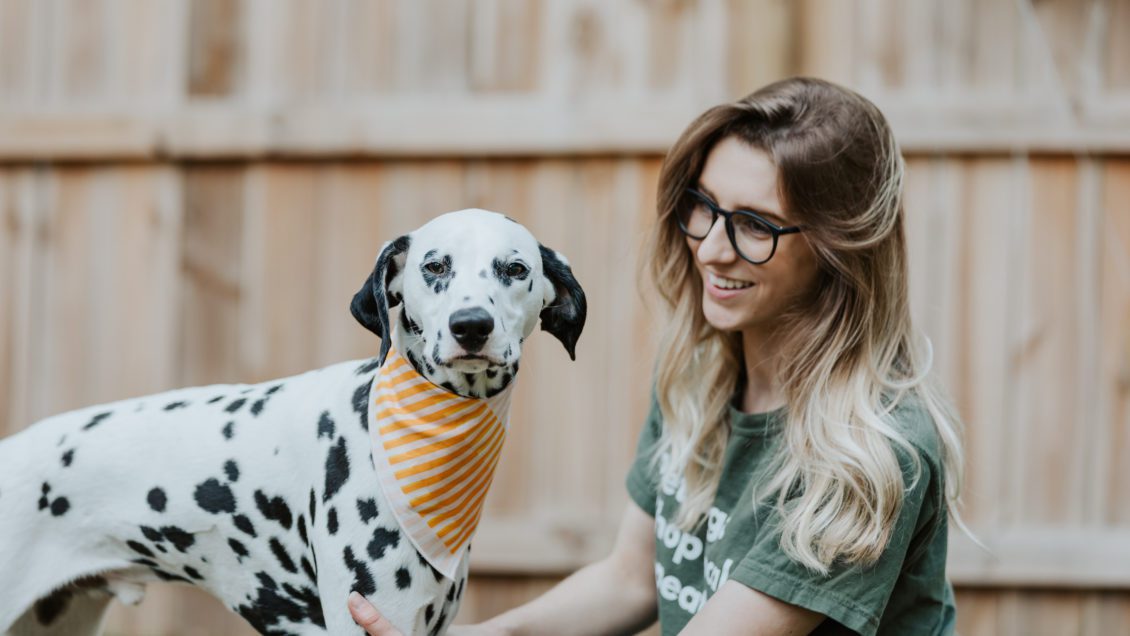 Madison St. Gelais and one of her pet Dalmatians, inspiration for launching Modern Companion, a community-driven lifestyle pet brand that won first place in the 9th annual Clemson MBAe EnterPrize Awards competition.