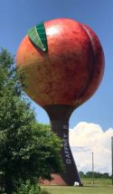 The Peachoid, a 135-foot water tower in the shape of a peach, sits just off I-85 in Gaffney, S.C.