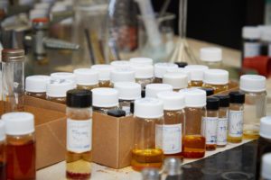 Bottles of chemicals in a lab