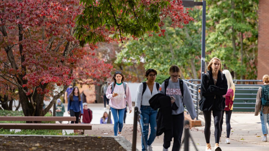 Students navigate the Clemson University campus during the Fall 2021 semester.