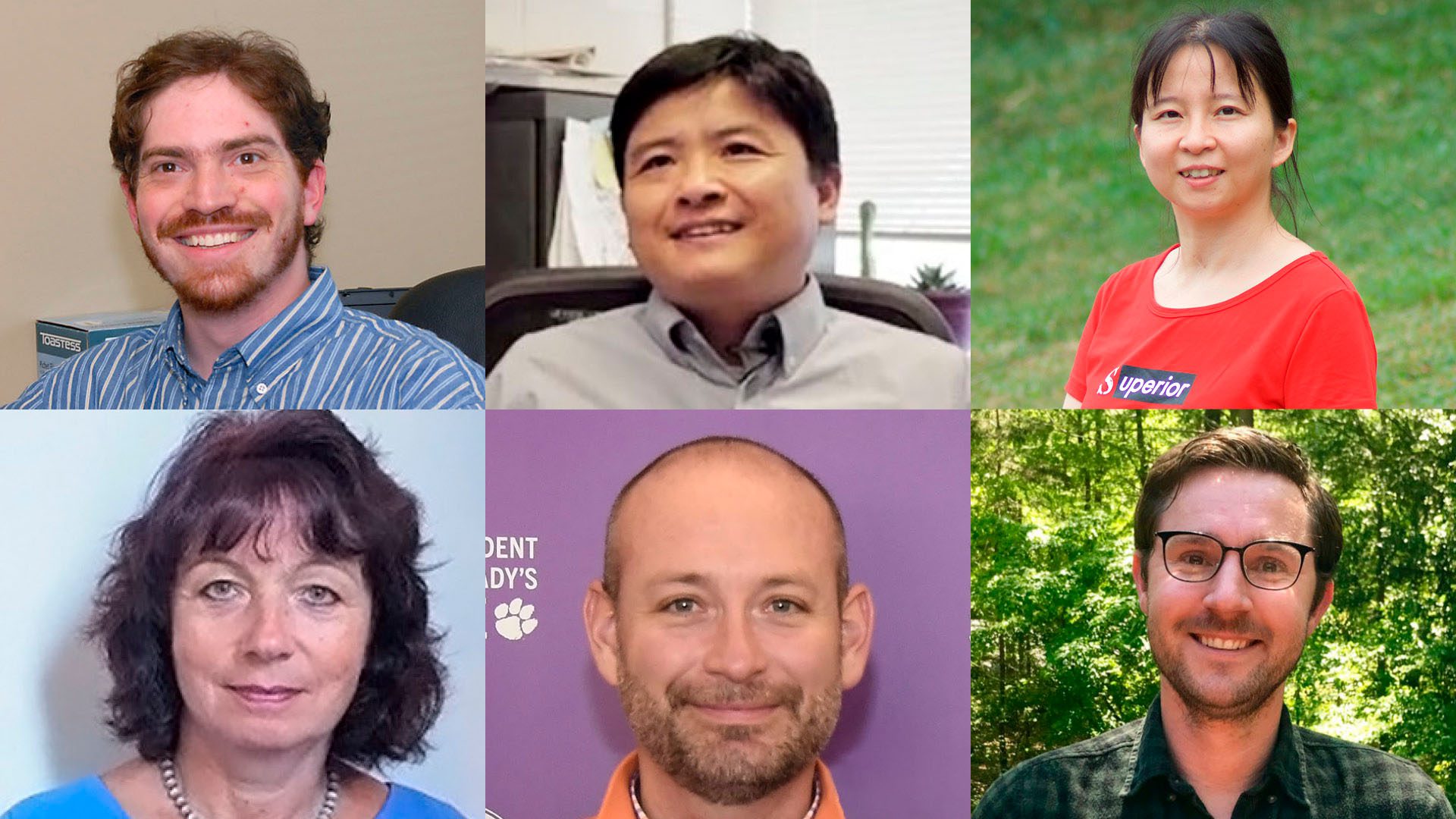 A composite of six headshots of professors