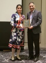 Sruthi Narayanan, Clemson assistant professor of crop ecophysiology, receives the Crop Science Society of America (CSSA) AASIO Early Career Award from Crop Science Society of America President P.V. Vara Prasad during the 2021 CSSA annual meeting in Salt Lake City in November.