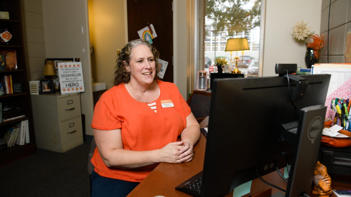 Amy Massingill of Counseling and Psychological Services conducts a virtual telemedicine visit
