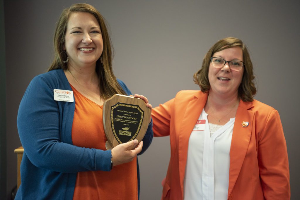 Emily Bloxdorf was the recipient of the Veteran Impact Award. She is pictured with Director of Military and Veteran Engagement Emily DaBruzzi.