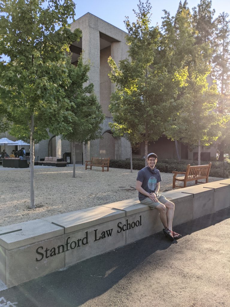 Clemson University alumnus Daniel Custer on Stanford Law School campus.