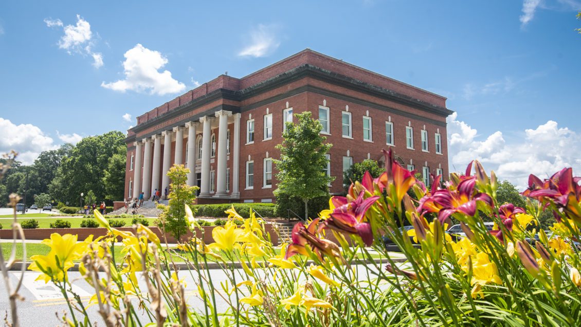 Sikes Hall with flowers