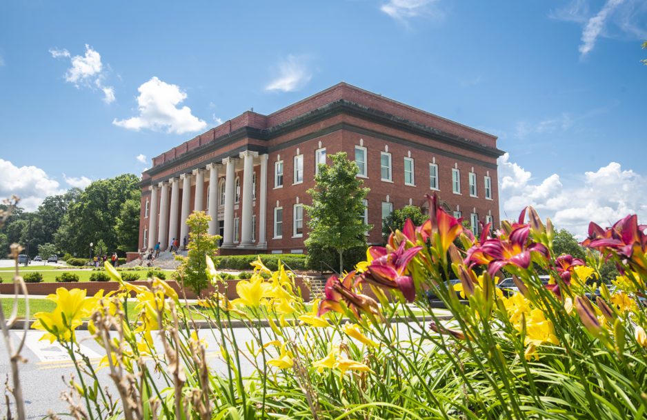 Sikes Hall with flowers