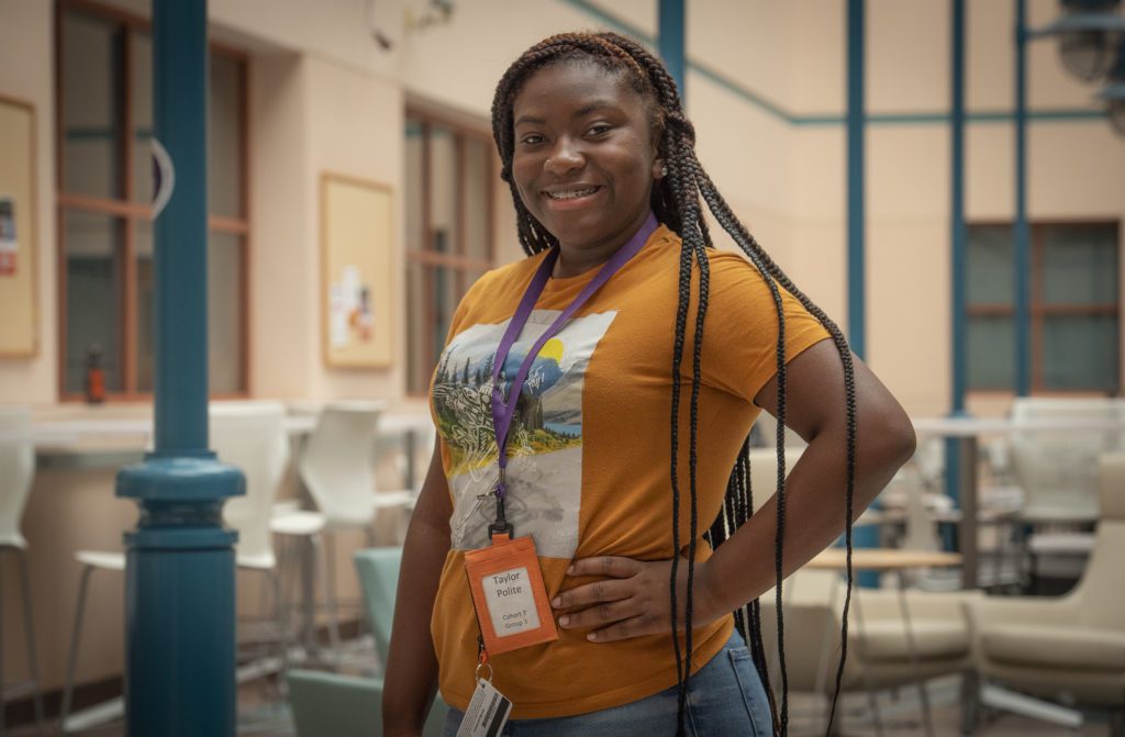 Emerging Scholar Taylor Polite smiles from a Clemson University lab.