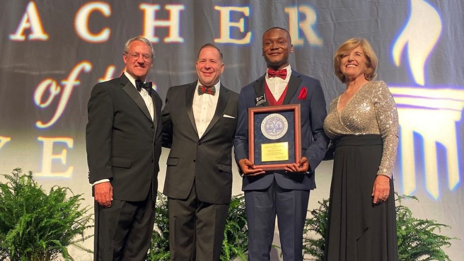 Photo of Max Metcalf of BMW, South Carolina Public Charter School District Superintendent Chris Neeley, 2023 South Carolina Teacher of the Year Deion Jamison, and State Superintendent of Education Molly Spearman