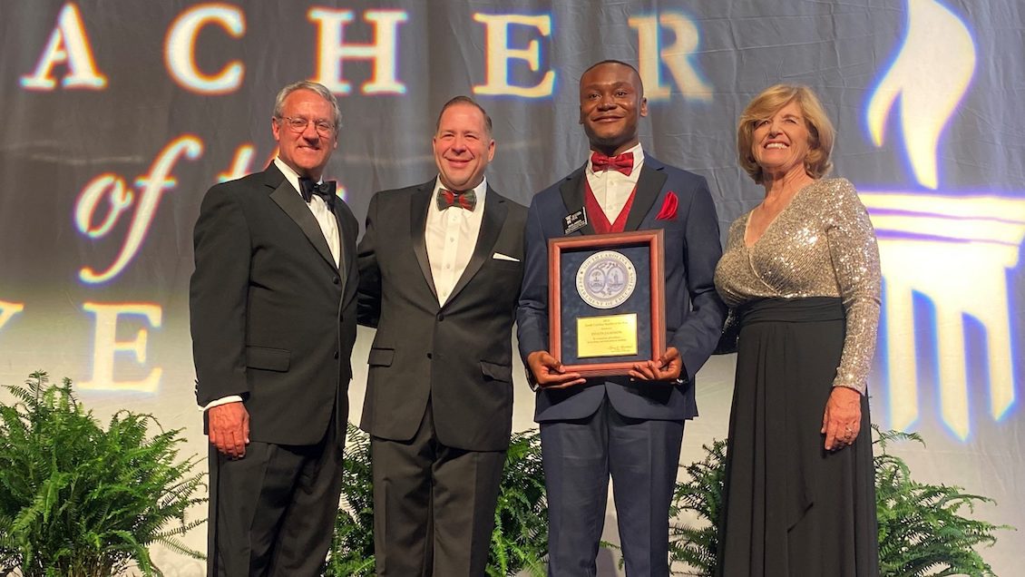 Photo of Max Metcalf of BMW, South Carolina Public Charter School District Superintendent Chris Neeley, 2023 South Carolina Teacher of the Year Deion Jamison, and State Superintendent of Education Molly Spearman