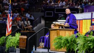 President Jim Clements presides over commencement ceremonies in May 2022