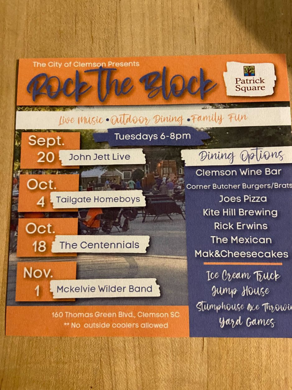City of Clemson presents "Rock the Block" series in Patrick Square