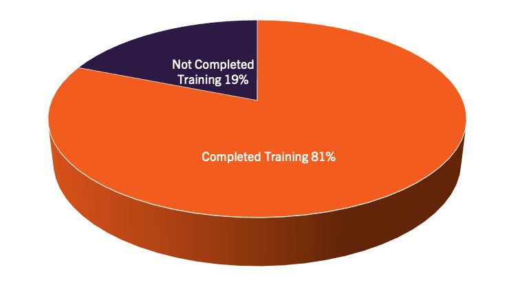 A pie chart on completed and not completed training. Completed training is 81% and not completed is 19%.
