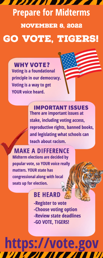 An infographic that shares the importance of voting to help address important issues such as voting access, reproductive rights, banned books, and legislating what schools can teach about racism.
