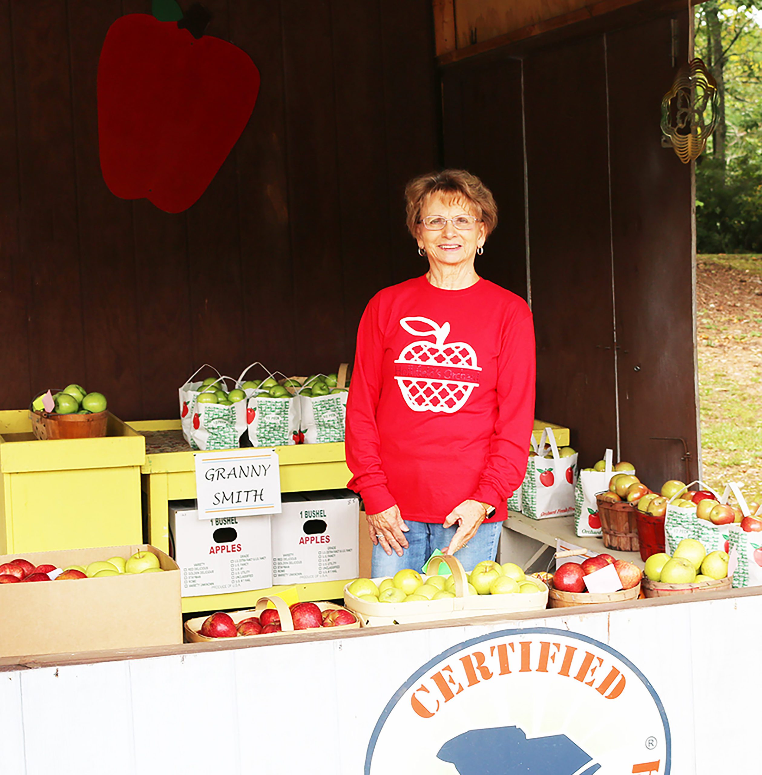 Susan Hollifield runs the Hollifield Orchard stand in Long Creek, South Carolina, where she sells apples grown in her family's orchard.