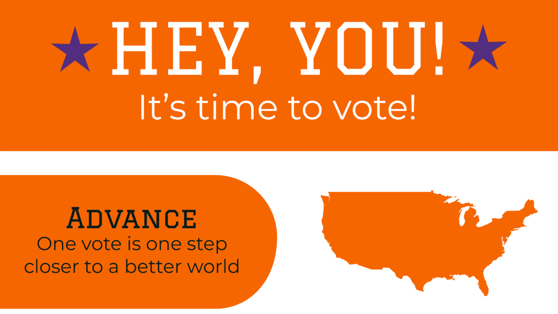 A voting encouragement graphic that says, "Hey You! It's Time to Vote!"