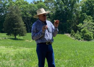 Reed Edwards, co-owner of FoxPipe Farm in Laurens, S.C., and field day host, talks about growing lespedeza.