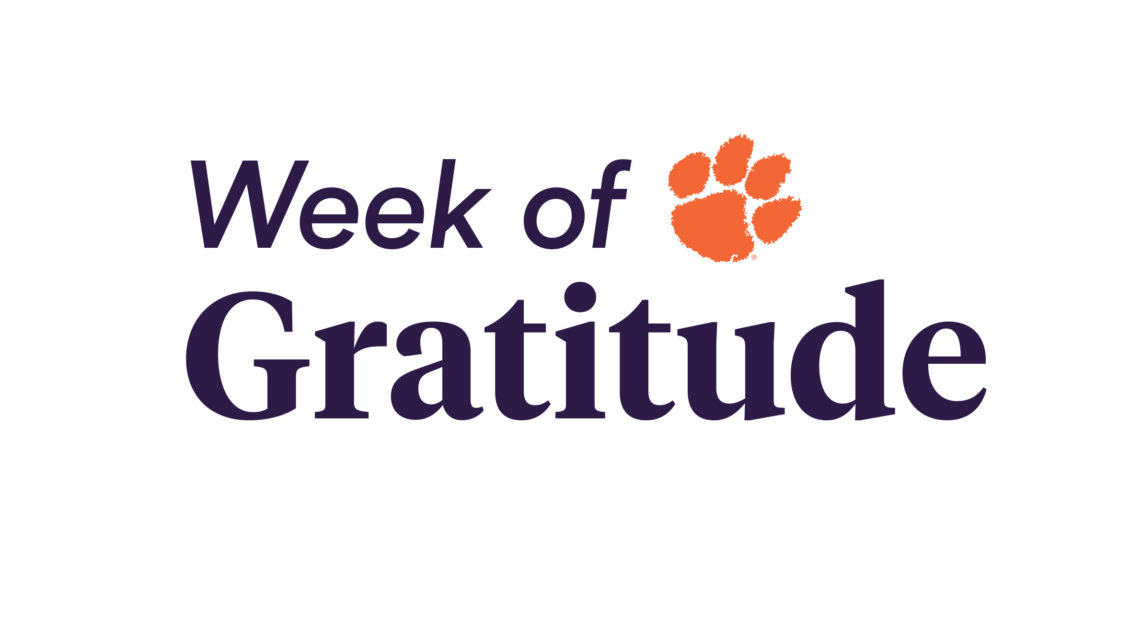 A graphic that reads week of gratitude, along with a tiger paw icon