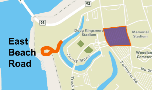 A color map of East Beach Road on Clemson University's campus.