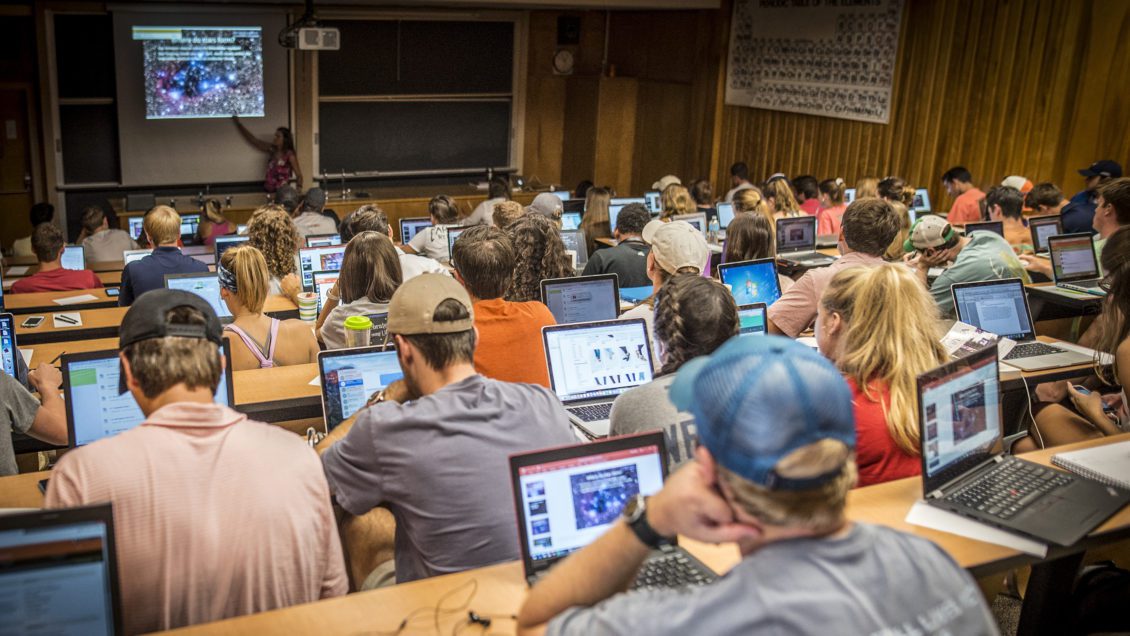 Students attend a physics class at Clemson University