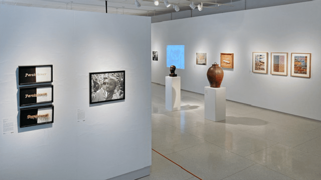 An image of the Harvey Gantt Exhibit in Lee Gallery. The celebration features works by Cecil Williams, Clemson University School of Architecture students. The exhibition celebrates the 60 years of integration in South Carolina.