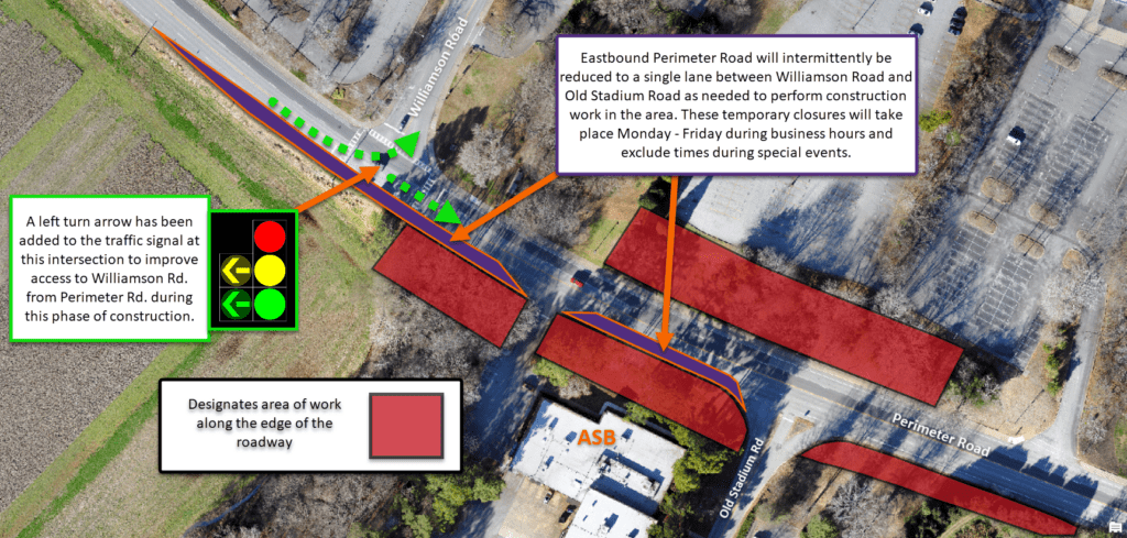 A diagram showing the current work on Perimeter Road.